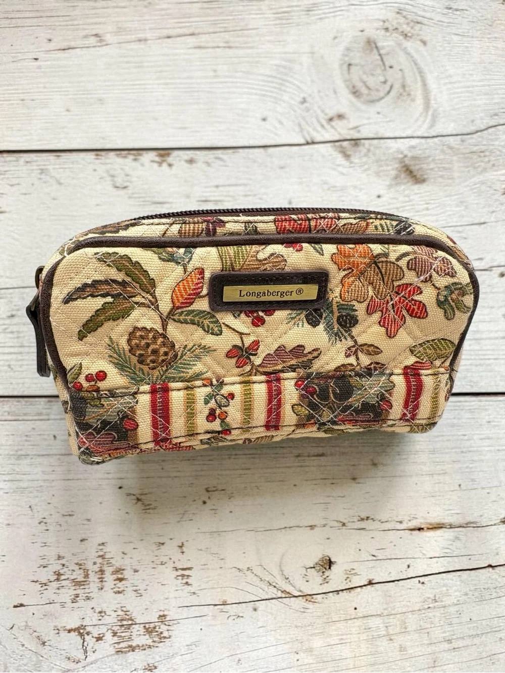 Y2K Longaberger Fabric Zip Cosmetic Bag “Autumn Path” Pattern Clutch Wallet EUC